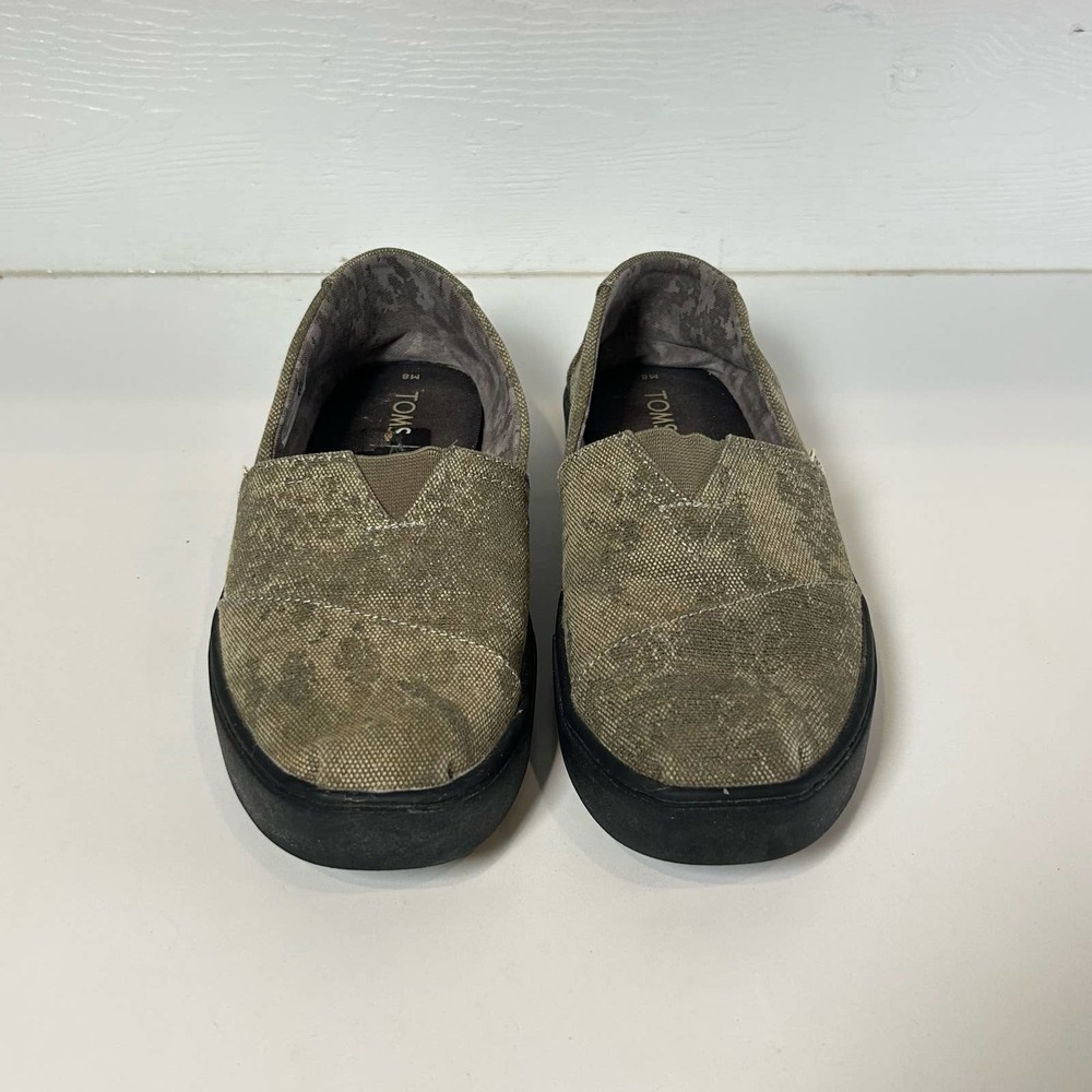 TOMS olive distressed printed canvas shoes, Men's 8